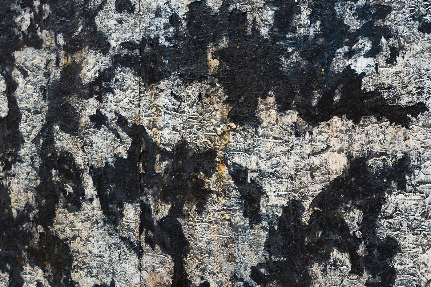 To the Cycles of Frost and Thaw (detail), 2021-2022. Oil, calcium carbonate, graphite, polymer, silver nitrate, and ferrous oxalate on canvas with steel frame; 217 x 97 in. Photo: Allison Minto.