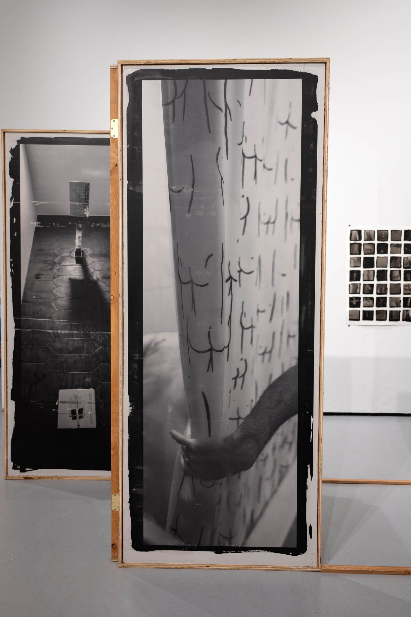 Touch and Recognition I-VI, 2022. Drywall, wood, construction adhesive, hinges, screws; giclée transfer prints; 96 x 152 x 38 in. Photo courtesy the artist.