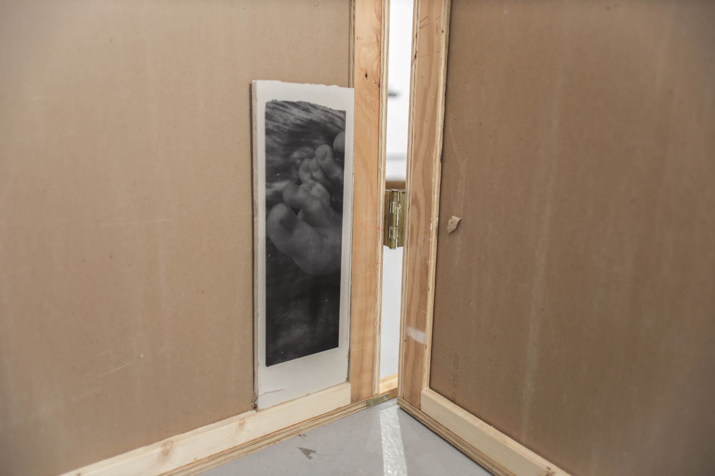 Touch and Recognition I-VI, 2022. Drywall, wood, construction adhesive, hinges, screws; giclée transfer prints; 96 x 152 x 38 in. Photo: Allison Minto.