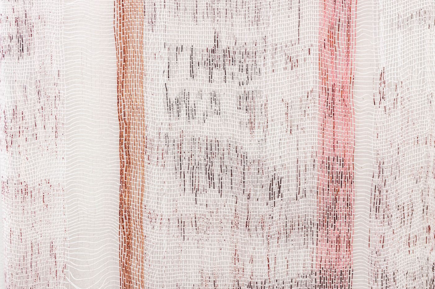 THE ELEMENTS MIGHT (detail), 2022. Woven on rigid heddle loom with dye and leno-weave; 26 x 67 in. Photo: Meghan Olson.