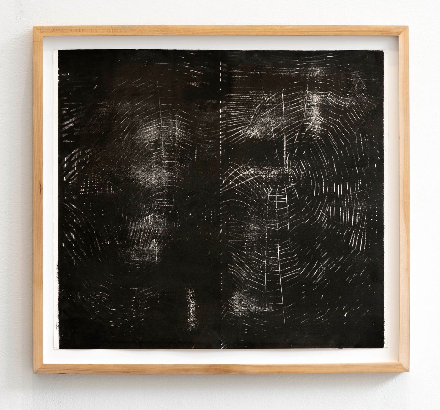 Spider Web on Two Nights, 2022. Woodcut on paper; 24 x 21.5 in. Photo: Allison Minto.